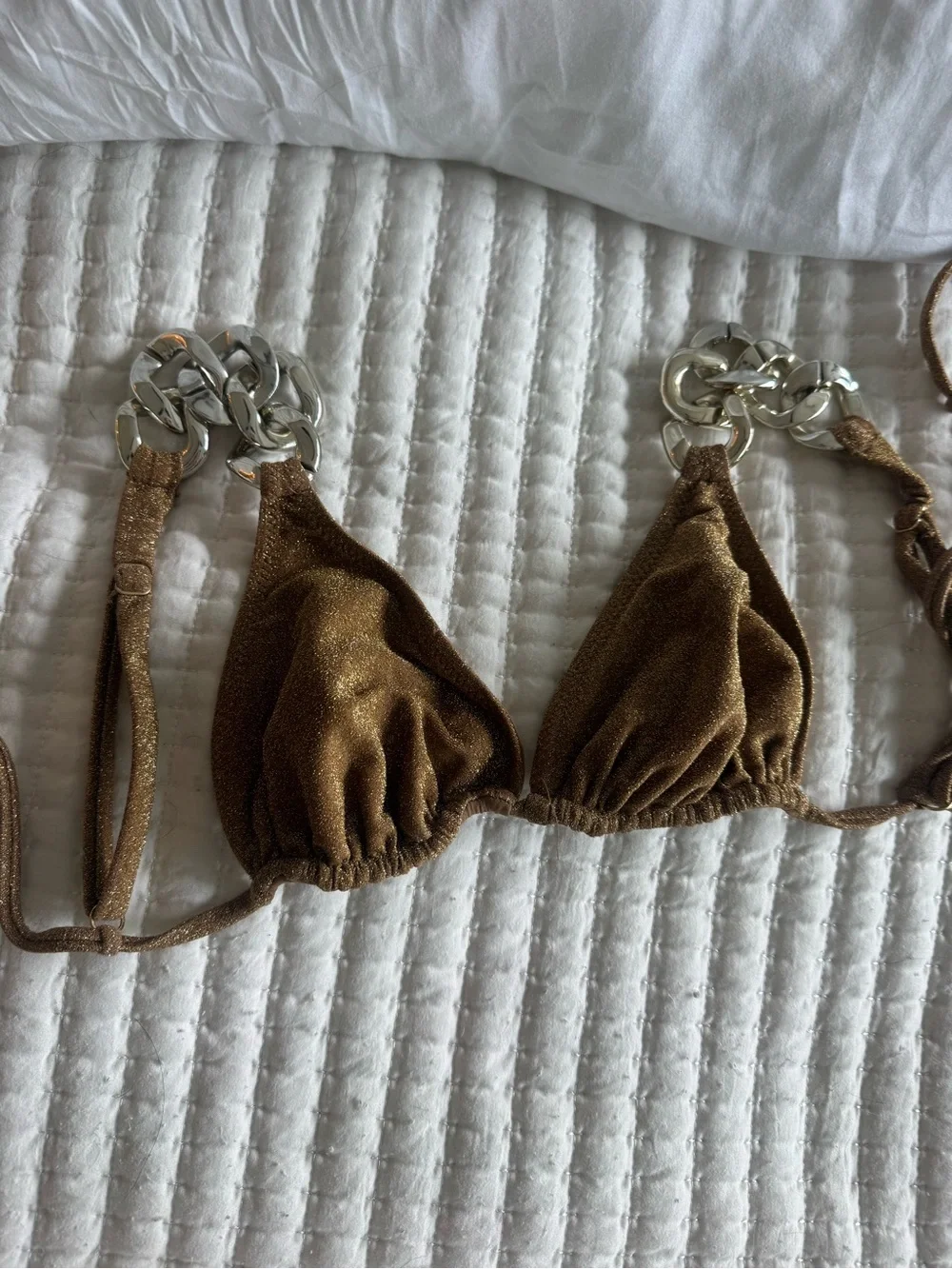 Gold Chain-Detail Triangle Bikini Top - Gold - Picture 4 of 5
